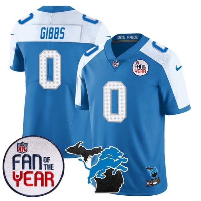 Men's Detroit Lions Fan Of The Year Jersey - All Stitched Jahmyr Gibbs   - 0