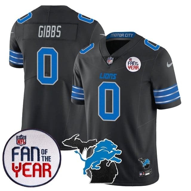 Men's Detroit Lions Fan Of The Year Jersey - All Stitched Jahmyr Gibbs  - 0