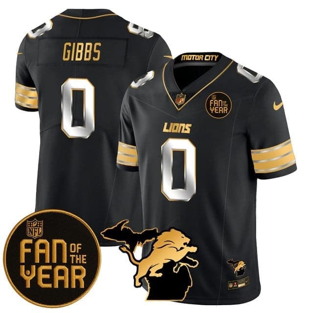 Men's Detroit Lions Fan Of The Year Jersey - All Stitched Jahmyr Gibbs - 0