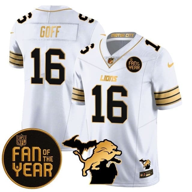 Men's Detroit Lions Fan Of The Year Jersey - All Stitched Jared  Goff  - 16