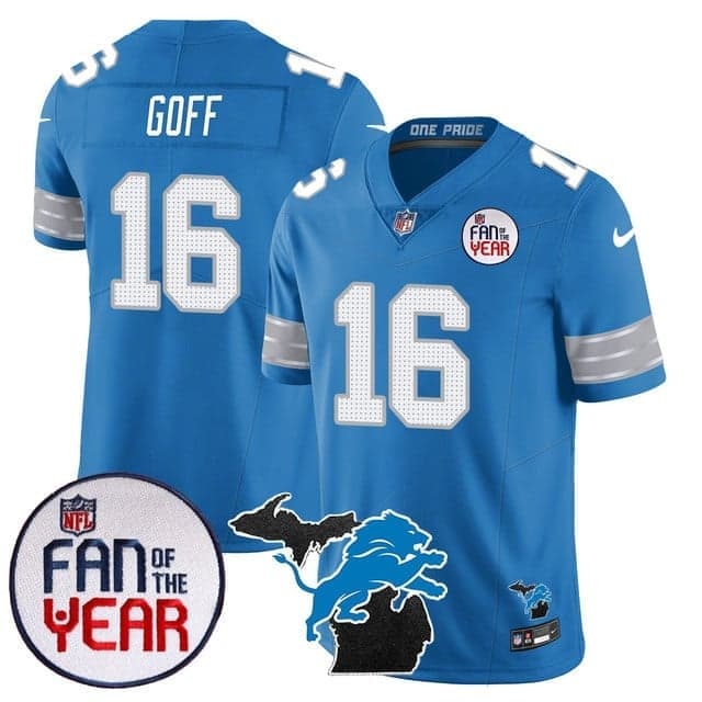 Men's Detroit Lions Fan Of The Year Jersey - All Stitched Jared  Goff - 16