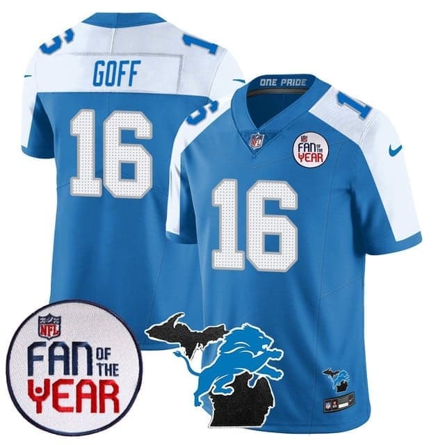 Men's Detroit Lions Fan Of The Year Jersey - All Stitched Jared Goff -    16