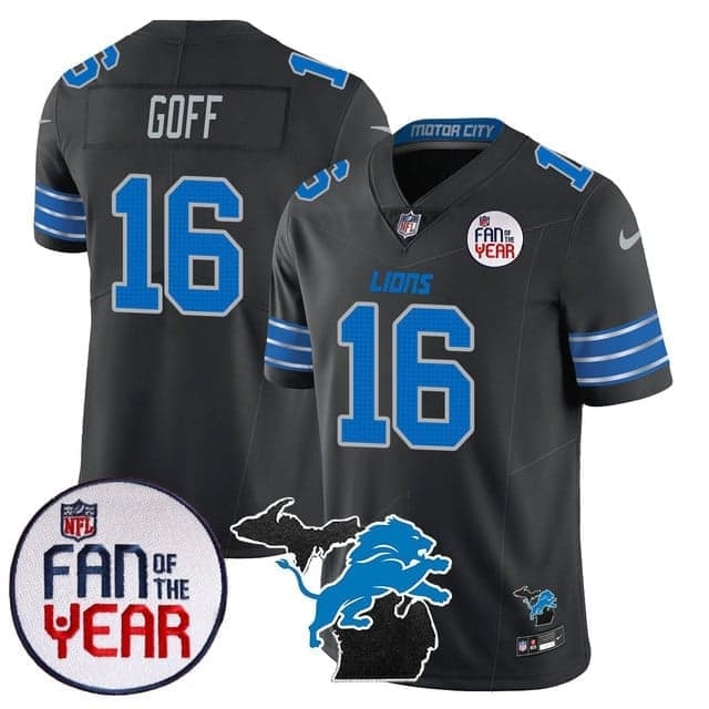 Men's Detroit Lions Fan Of The Year Jersey - All Stitched Jared Goff -  16