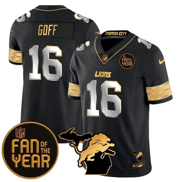 Men's Detroit Lions Fan Of The Year Jersey - All Stitched Jared Goff - 16