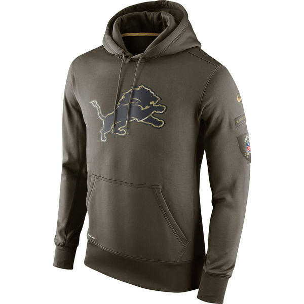 Men's Detroit Lions Team Logo Green Stitched Nike Olive Salute To Service Hoodie
