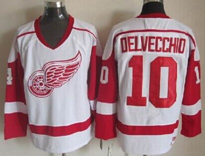 Men's Detroit Red Wings #10 Alex Delvecchio White Throwback CCM Jersey Stitched