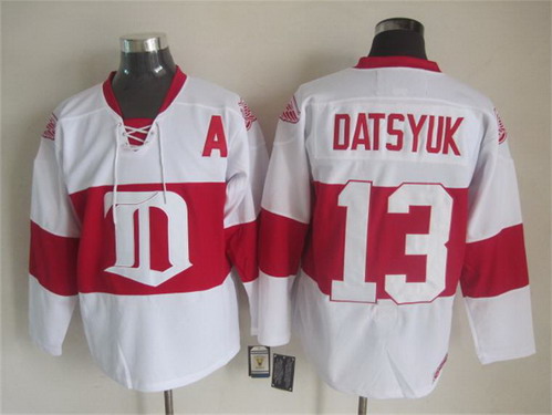 Men's Detroit Red Wings #13 Pavel Datsyuk 2008-09 White CCM Vintage Throwback Jersey Stitched