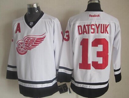 Men's Detroit Red Wings #13 Pavel Datsyuk 2014 White Jersey Stitched