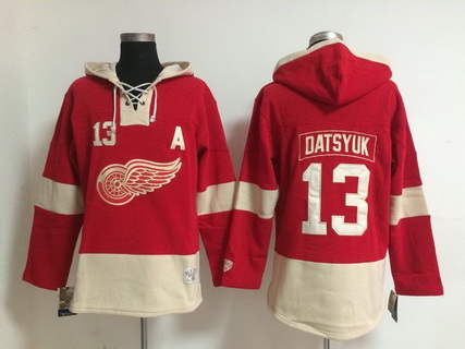 Men's Detroit Red Wings #13 Pavel Datsyuk Old Time Hockey 2014 Red Hoodie Stitched