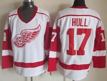 Men's Detroit Red Wings #17 Brett Hull White Throwback CCM Jersey Stitched