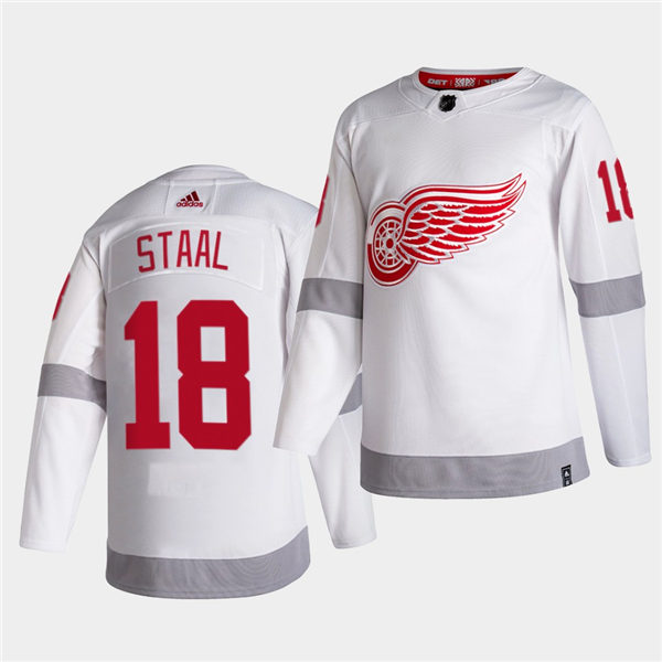 Men's Detroit Red Wings #18 Marc Staal Adidas White 2021 Reverse Retro Jersey Stitched