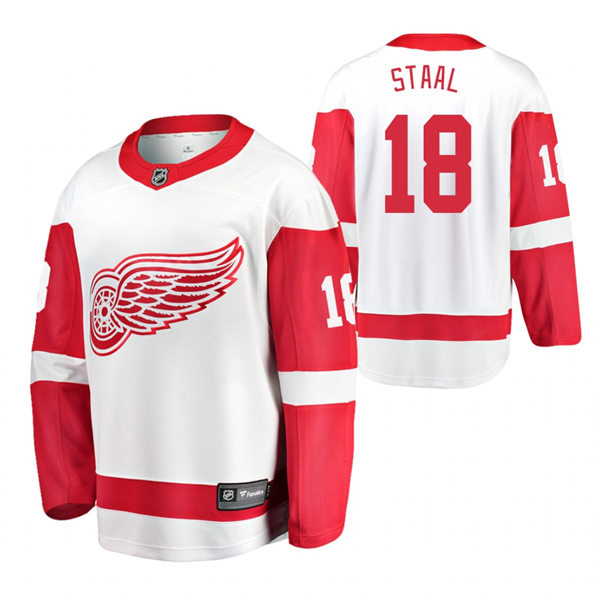 Men's Detroit Red Wings #18 Marc Staal Adidas White Away Jersey Stitched