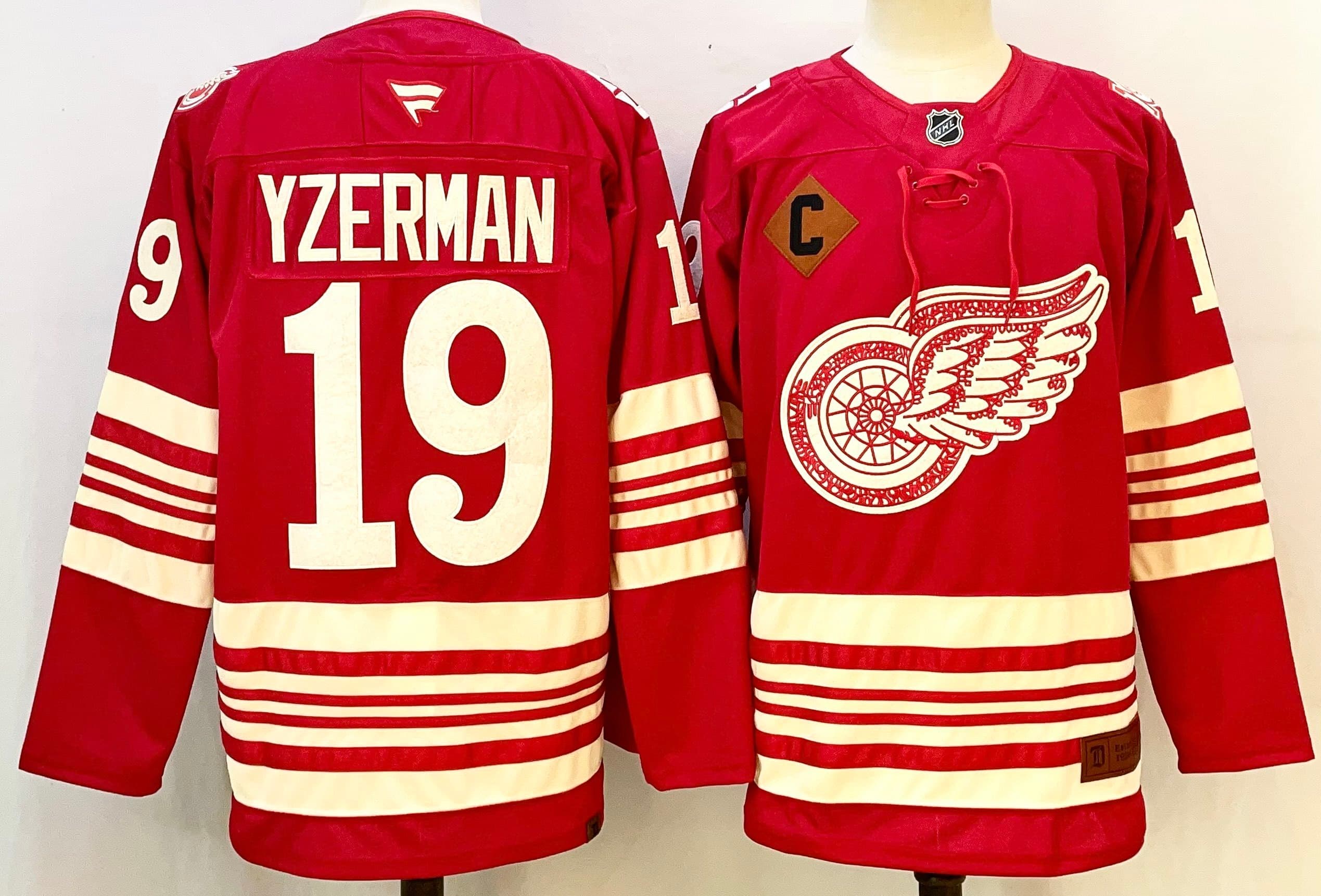 Men's Detroit Red Wings #19 Steve Yzerman   Red  With C Patch Stitched Jersey