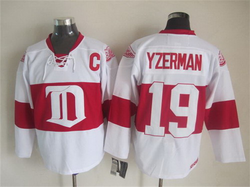 Men's Detroit Red Wings #19 Steve Yzerman 2008-09 White CCM Vintage Throwback Jersey Stitched