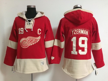 Men's Detroit Red Wings #19 Steve Yzerman Old Time Hockey 2014 Red Hoodie Stitched