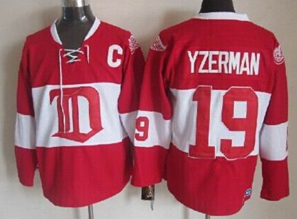 Men's Detroit Red Wings #19 Steve Yzerman Red Winter Classic Throwback CCM Jersey Stitched