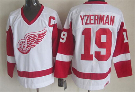 Men's Detroit Red Wings #19 Steve Yzerman White CCM Vintage Throwback Jersey Stitched