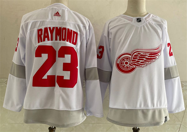 Men's Detroit Red Wings #23 Lucas Raymond adidas White 2021 Reverse Retro Jersey Stitched