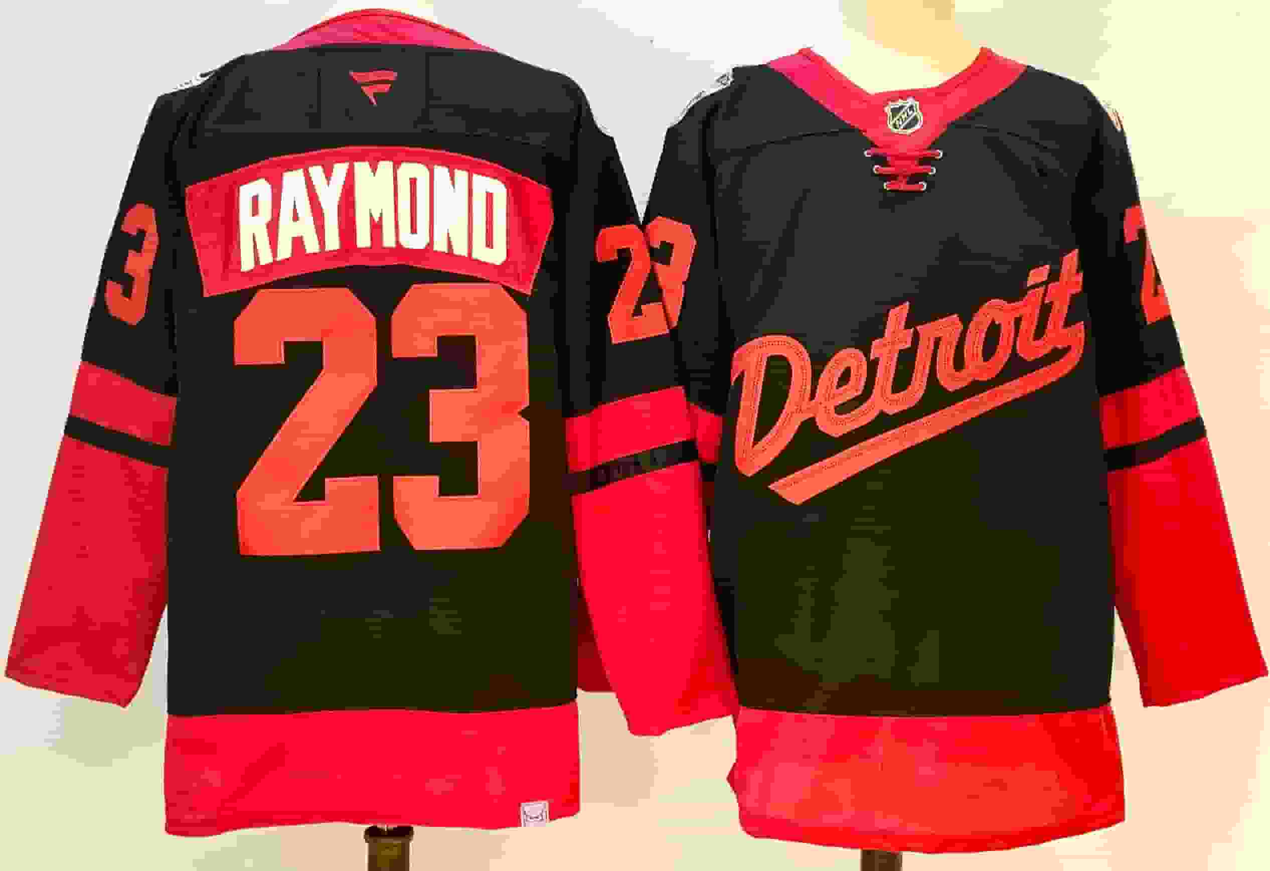 Men's Detroit Red Wings #23 Lucas Raymond black Red 2024-25 Stitched Jersey