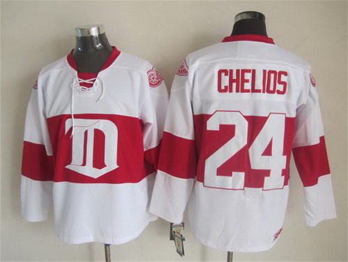 Men's Detroit Red Wings #24 Chris Chelios 2008-09 White CCM Vintage Throwback Jersey Stitched
