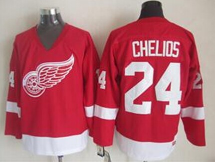 Men's Detroit Red Wings #24 Chris Chelios Red Throwback CCM Jersey Stitched