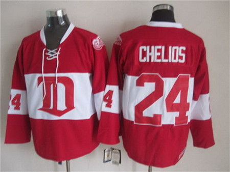 Men's Detroit Red Wings #24 Chris Chelios Red Winter Classic Throwback CCM Jersey Stitched