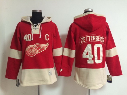 Men's Detroit Red Wings #40 Henrik Zetterberg Old Time Hockey 2014 Red Hoodie Stitched