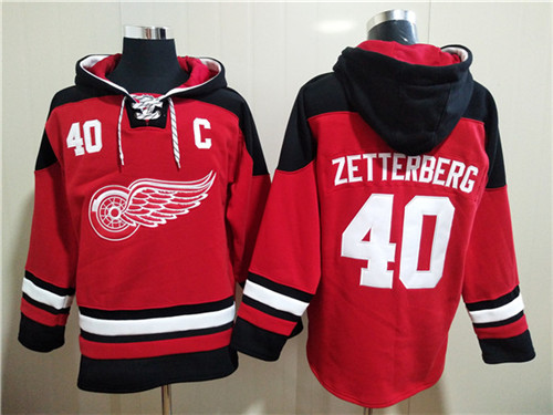 Men's Detroit Red Wings #40 Henrik Zetterberg Red Ageless Must-Have Lace-Up Pullover Hoodie