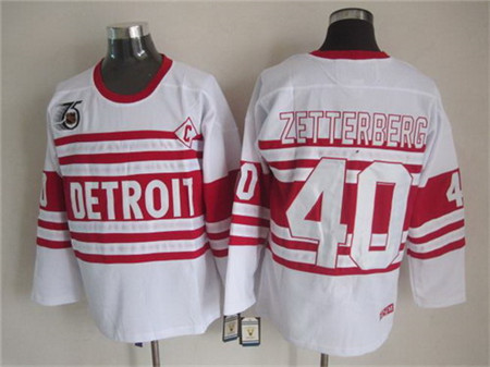 Men's Detroit Red Wings #40 Henrik Zetterberg White 75TH Throwback CCM Jersey Stitched