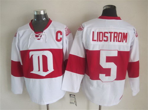 Men's Detroit Red Wings #5 Nicklas Lidstrom 2008-09 White CCM Vintage Throwback Jersey Stitched