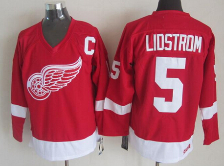 Men's Detroit Red Wings #5 Nicklas Lidstrom Red Throwback CCM Jersey Stitched