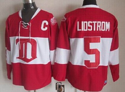 Men's Detroit Red Wings #5 Nicklas Lidstrom Red Winter Classic Throwback CCM Jersey Stitched
