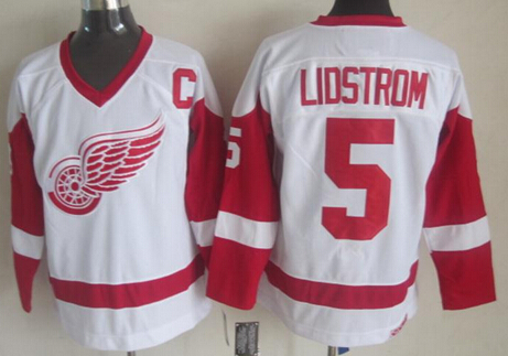 Men's Detroit Red Wings #5 Nicklas Lidstrom White Throwback CCM Jersey Stitched