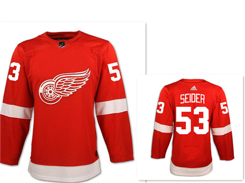 Men's Detroit Red Wings #53 Moritz Seider Red Home Hockey Stitched NHL Jersey
