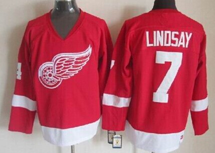 Men's Detroit Red Wings #7 Ted Lindsay Red Throwback CCM Jersey Stitched