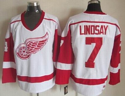 Men's Detroit Red Wings #7 Ted Lindsay White Throwback CCM Jersey Stitched