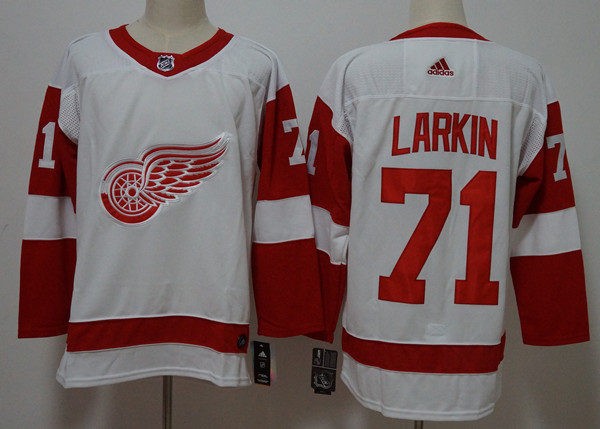 Men's Detroit Red Wings #71 Dylan Larkin Adidas White Away Jersey Stitched