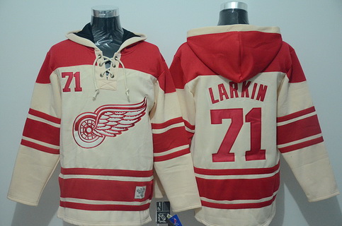 Men's Detroit Red Wings #71 Dylan Larkin Old Time Hockey Cream Hoodie Stitched
