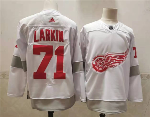 Men's Detroit Red Wings #71 Dylan Larkin White 2021 Reverse Retro Jersey Stitched
