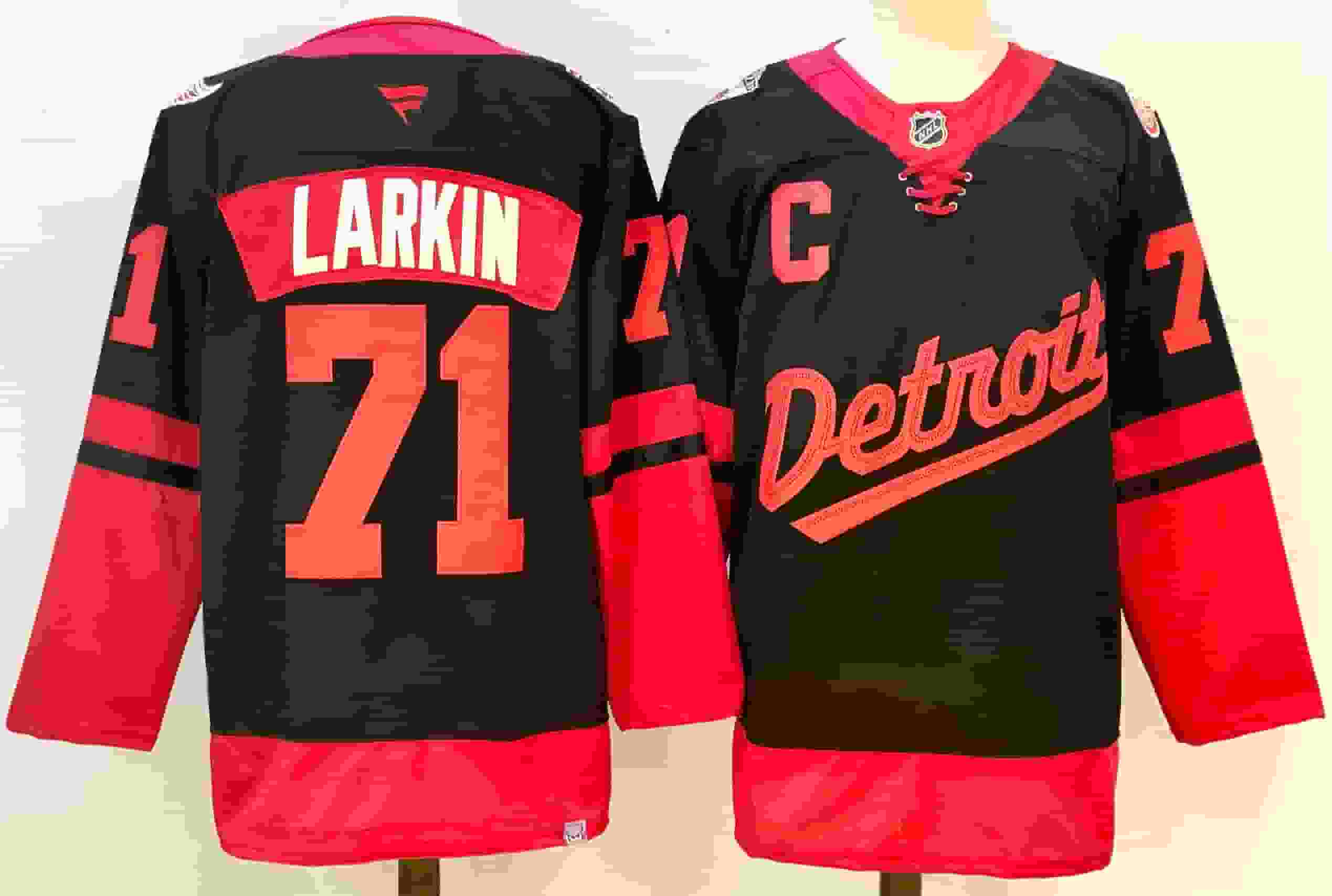 Men's Detroit Red Wings #71 Dylan Larkin black Red 2024-25 With C Patch Stitched Jersey
