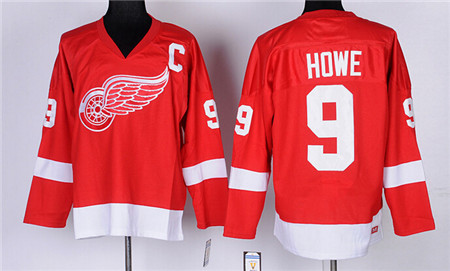 Men's Detroit Red Wings #9 Gordie Howe CCM Red Throwback Vintage Hockey Jersey Stitched