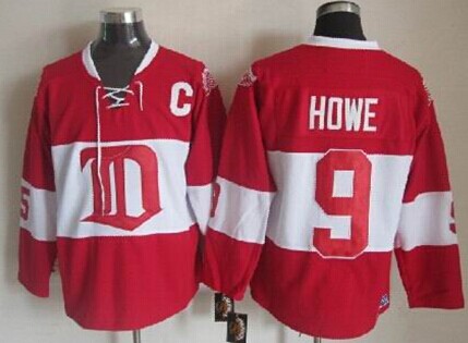 Men's Detroit Red Wings #9 Gordie Howe Red Winter Classic Throwback CCM Jersey Stitched
