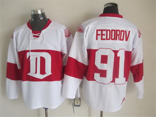 Men's Detroit Red Wings #91 Sergei Fedorov 2008-09 White CCM Vintage Throwback Jersey Stitched