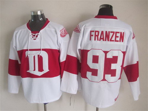 Men's Detroit Red Wings #93 Johan Franzen 2008-09 White CCM Vintage Throwback Jersey Stitched