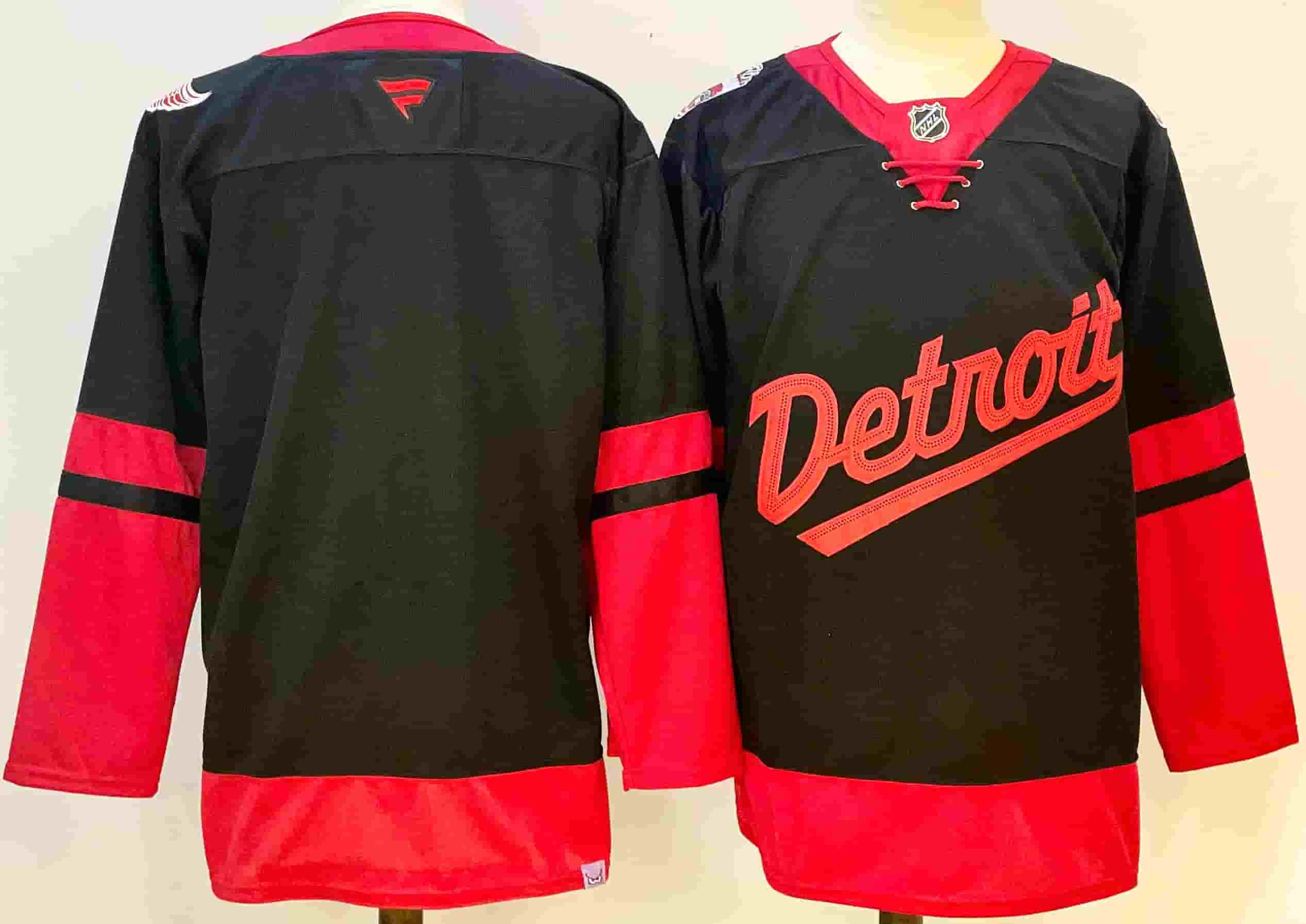 Men's Detroit Red Wings  black Red 2024-25 With C Patch Stitched Jersey