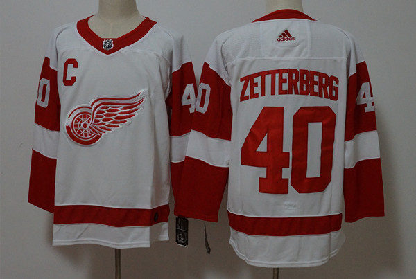 Men's Detroit Red Wings Retired Player #40 Henrik Zetterberg Adidas White Away Jersey Stitched