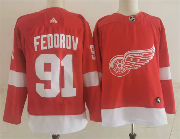 Men's Detroit Red Wings Retired Player #91 Sergei Fedorov Adidas Home Red Jersey Stitched