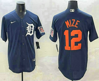 Men's Detroit Tigers #12 Casey Mize Navy Alternate With Patch Cool Base Stitched Jersey