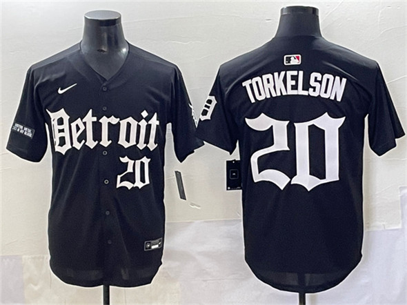 Men's Detroit Tigers #20 Spencer Torkelson Black 'Motor Gothic Edition' Vapor Premier Limited Stitched Baseball Jersey