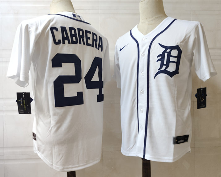 Men's Detroit Tigers #24 Miguel Cabrera Nike White Home Cool Base Jersey